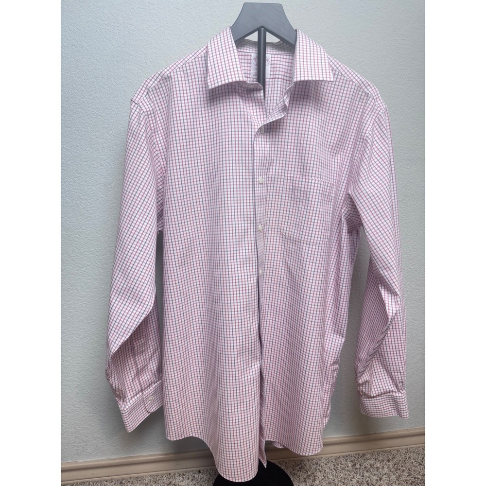 Brooks Brothers Madison Shirt 16-35 Red/Orange Check Non-Iron Supima Cotton